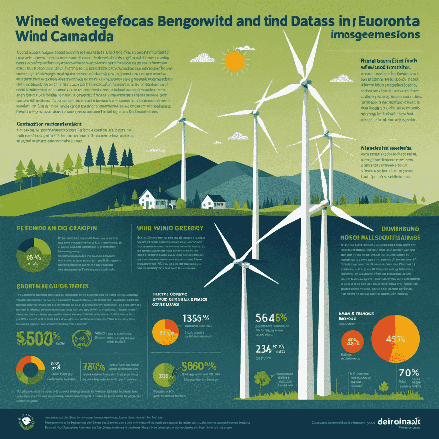 Infographic showing the economic benefits of wind energy in Canada, including job creation statistics, rural income generation, and greenhouse gas reduction figures